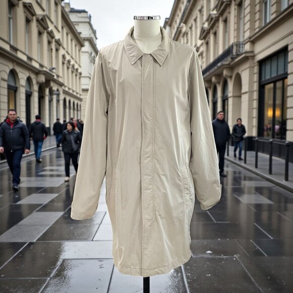 Eddie Bauer Utility Trench Coat Gorpcore Beige Minimalist Normcore Tall Large - Picture 1 of 9